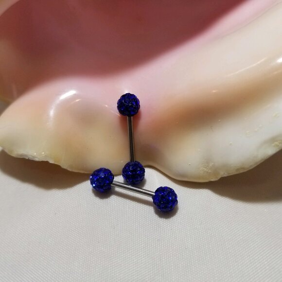 PAIR Blue Ferido ball ends nipple bars 14G disco externally threaded stainess - Picture 1 of 3